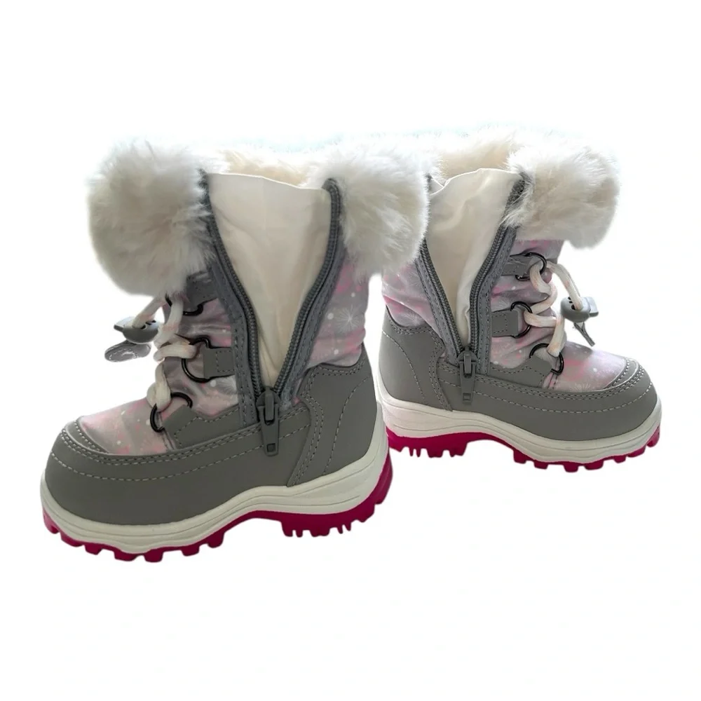 Dream Paris Girls Toddler Pink and Gray Snow Boots with Faux Fur Trim Size 4T